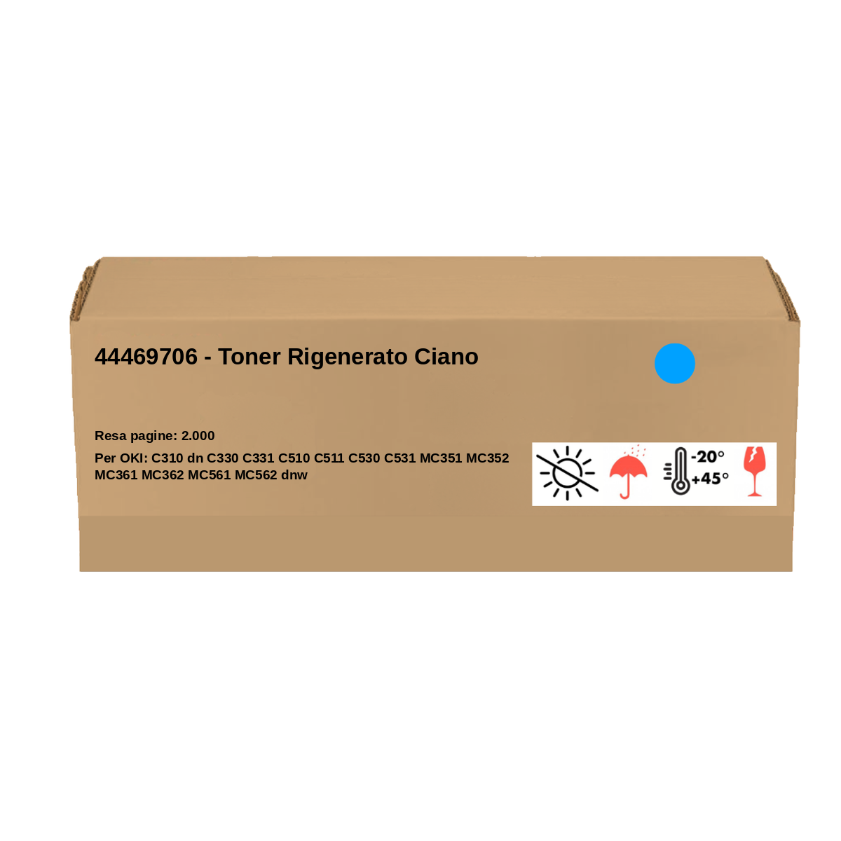 OKI - 44469706 - Toner Rigenerato Ciano - Resa pagine: 2.000 - EAN: 5031713047988 - Compatibile con: C310 dn C330 C331 C510 C511 C530 C531 MC351 MC352 MC361 MC362 MC561 MC562 dnw