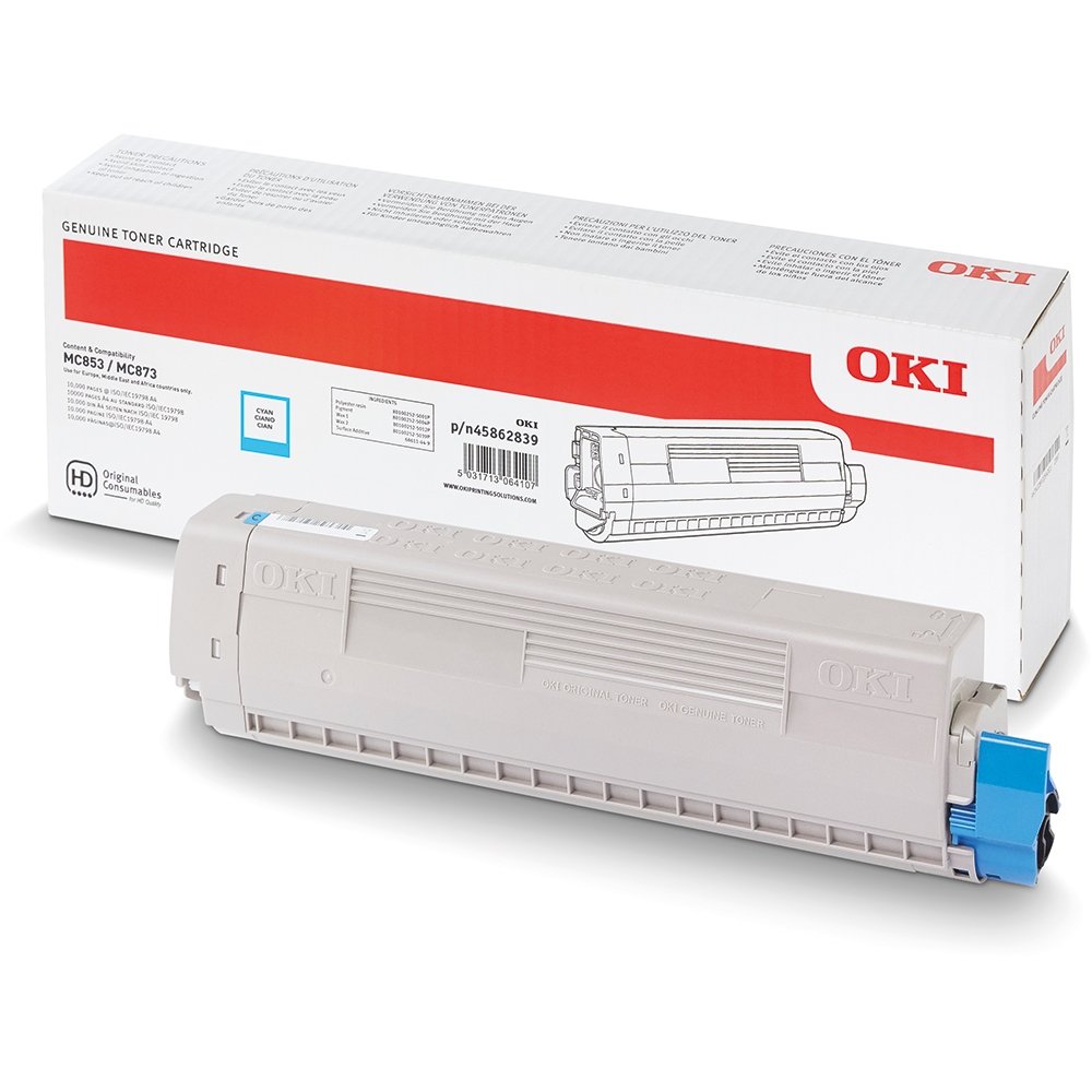 OKI - 45862839 - Toner Originale-Universale⢠Ciano - Resa pagine: 7.300 - EAN: 5031713064190 - Compatibile con: MC853, MC873, MC863, MC883